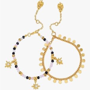 Lucky Brand 2 Pieces Stars and Round Discs Dangle Bracelet